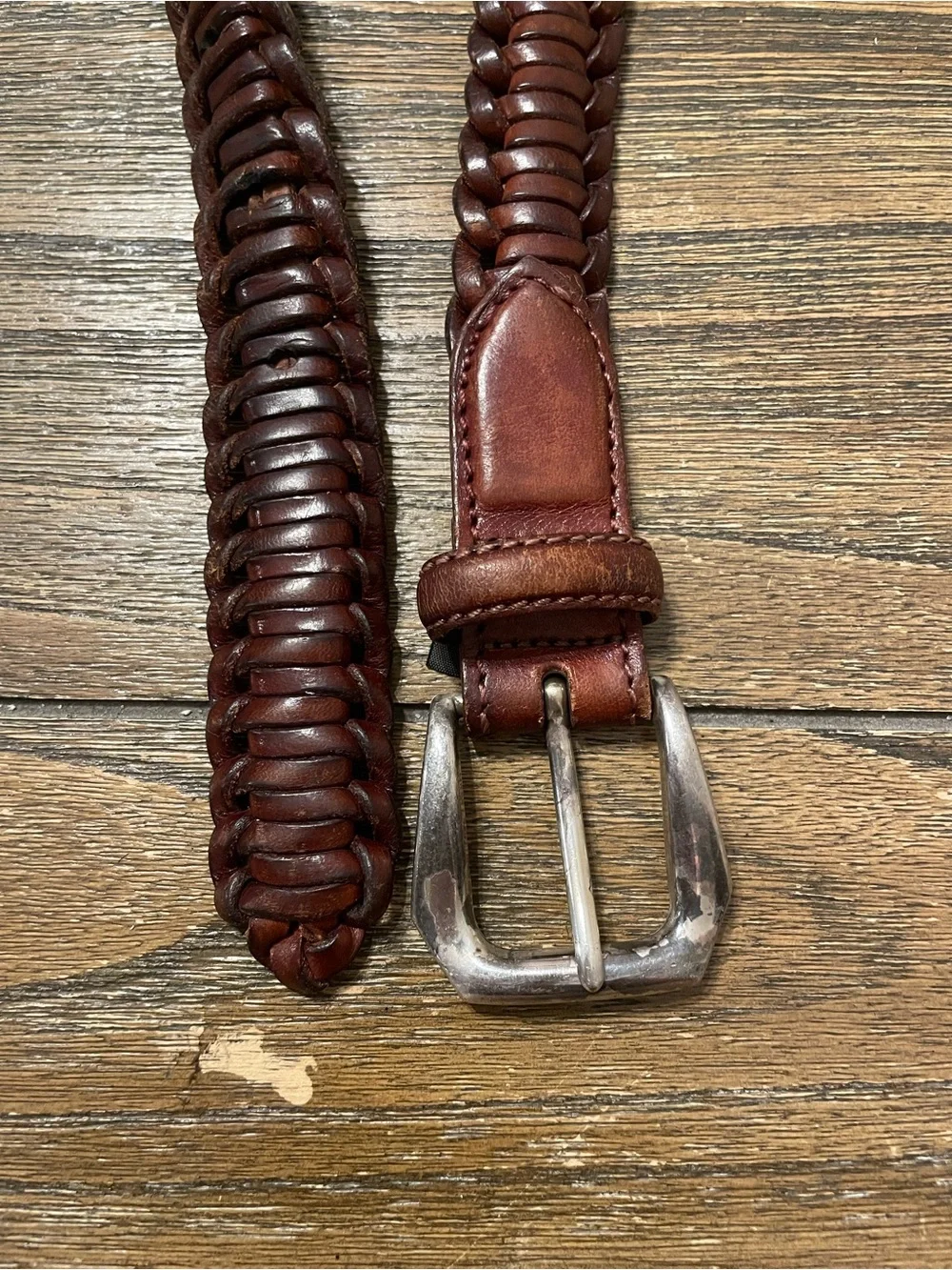 Brighton Men’s 38 Brown Woven Leather Belt Silver Buckle Equestrian Preppy USA